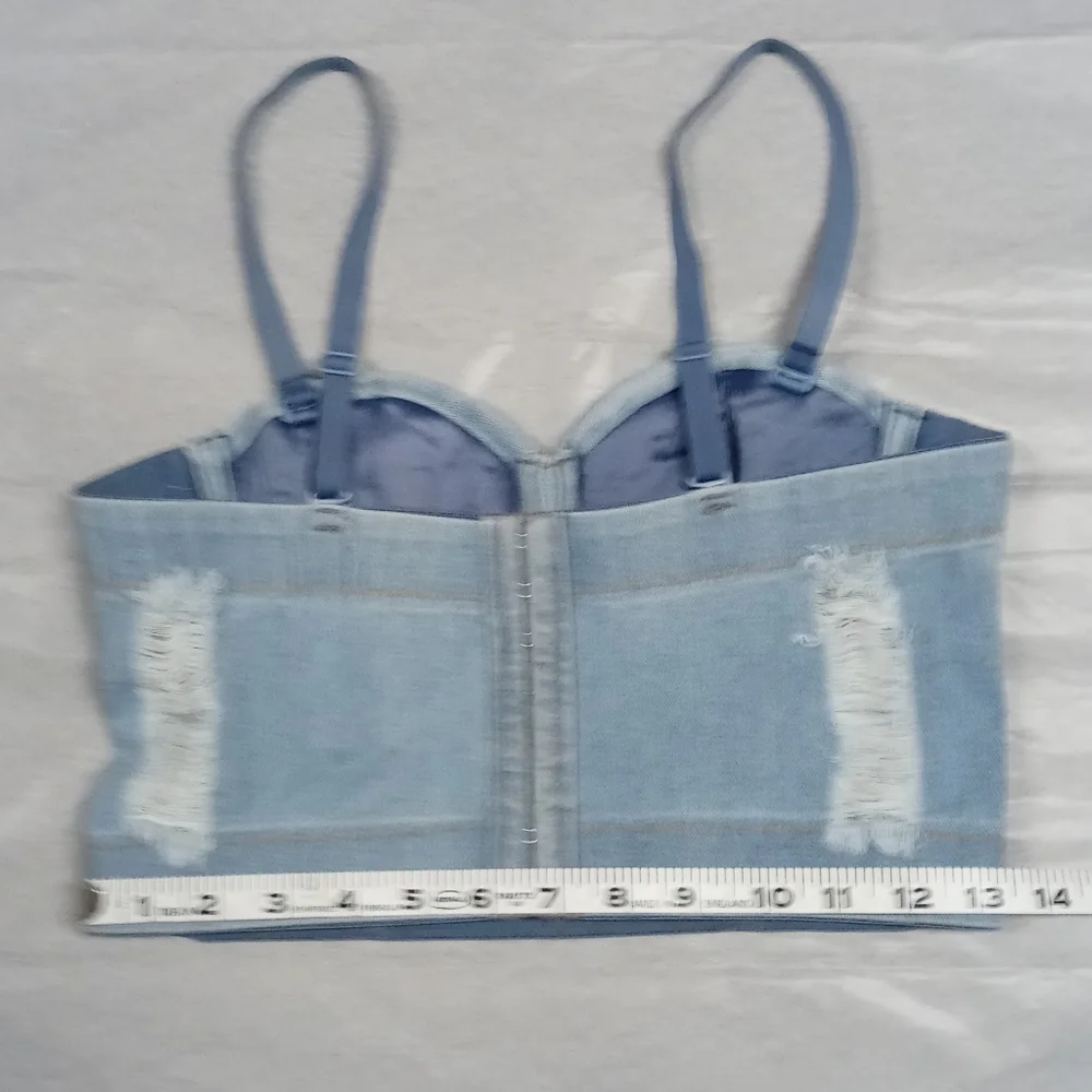 Denim Crop Corset Top Blue Jean Corset - Picture 6 of 9